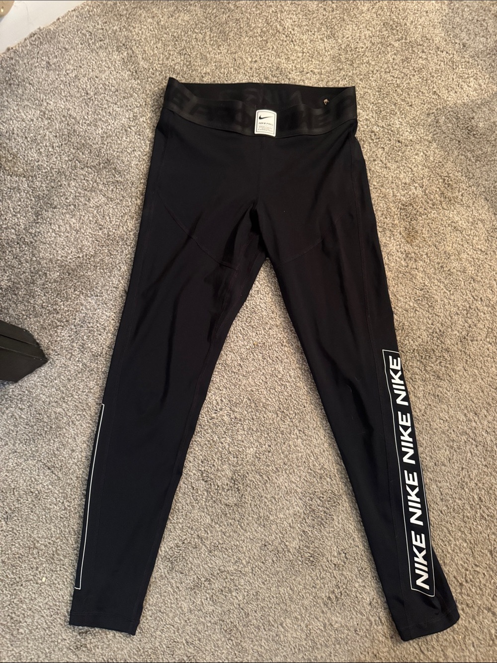 Nike Black Leggings with White Logo Stripe